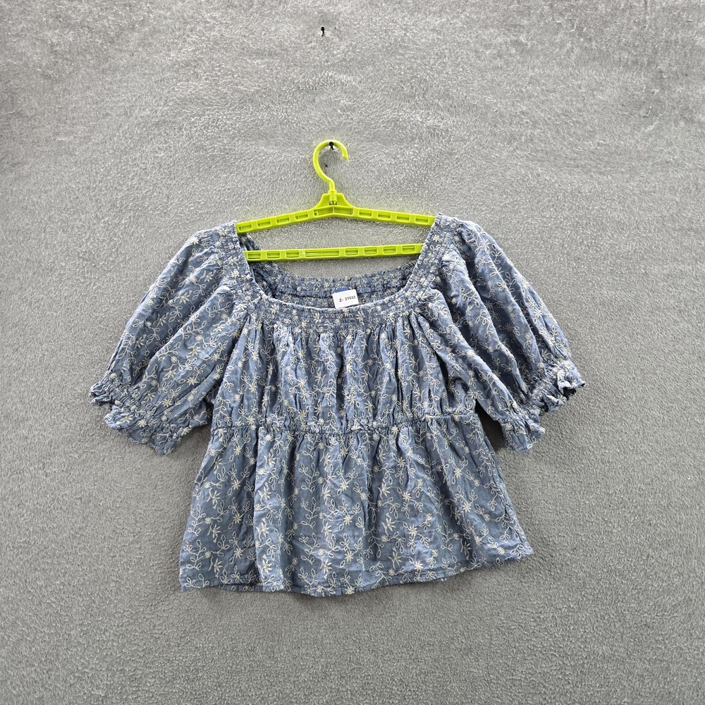 Old Navy Blue Floral Puff-Sleeve Blouse